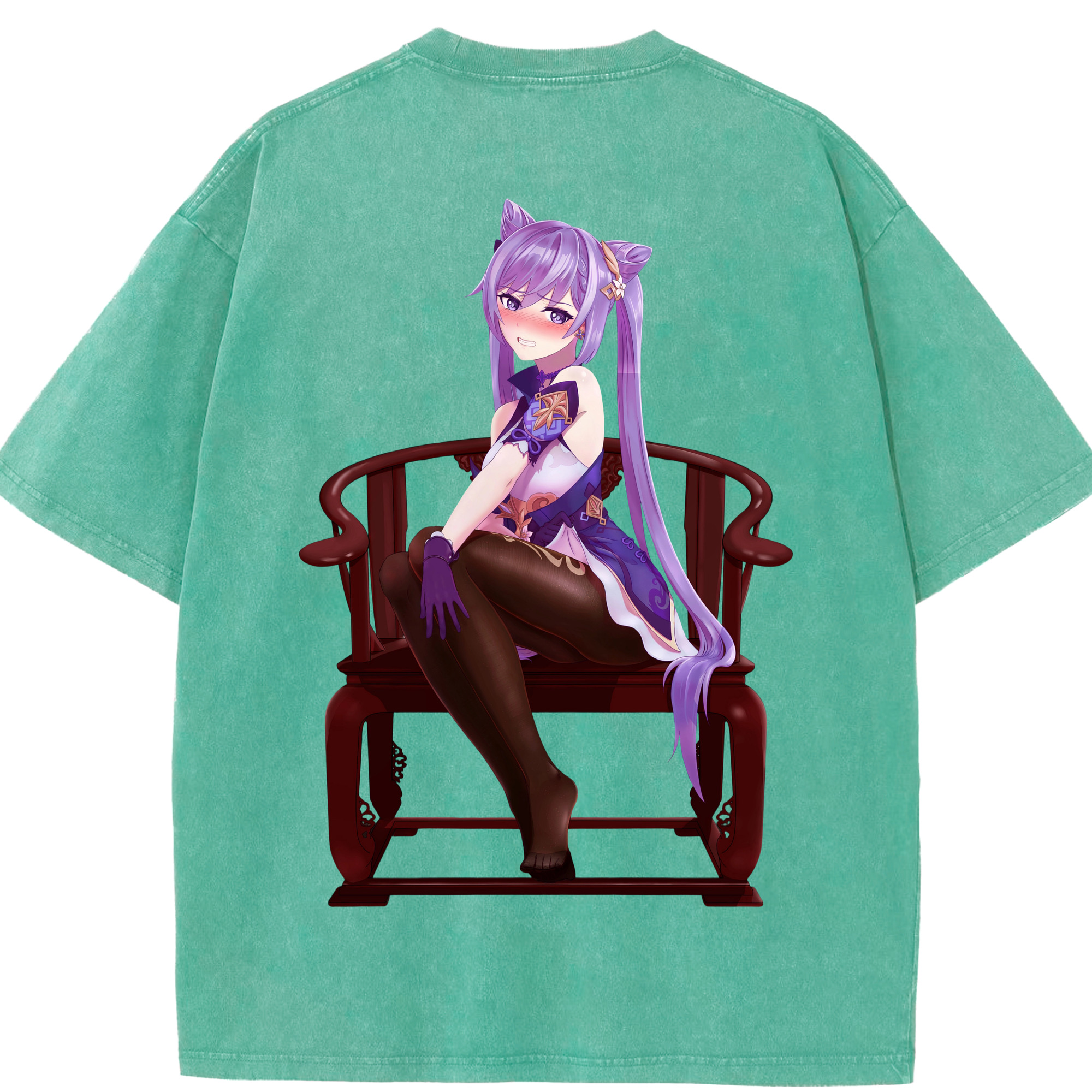 げんし神 刻晴 こくせい genshin Kokusei 綿100% ヴィンテージ風 半袖Tシャツ（背面プリント）